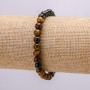 Elastic Bracelet with Natural Tiger's Eye, Bull's Eye and Hawk's Eye Stone, 18cm Circumference, Smooth Bead, 6mm Diameter +