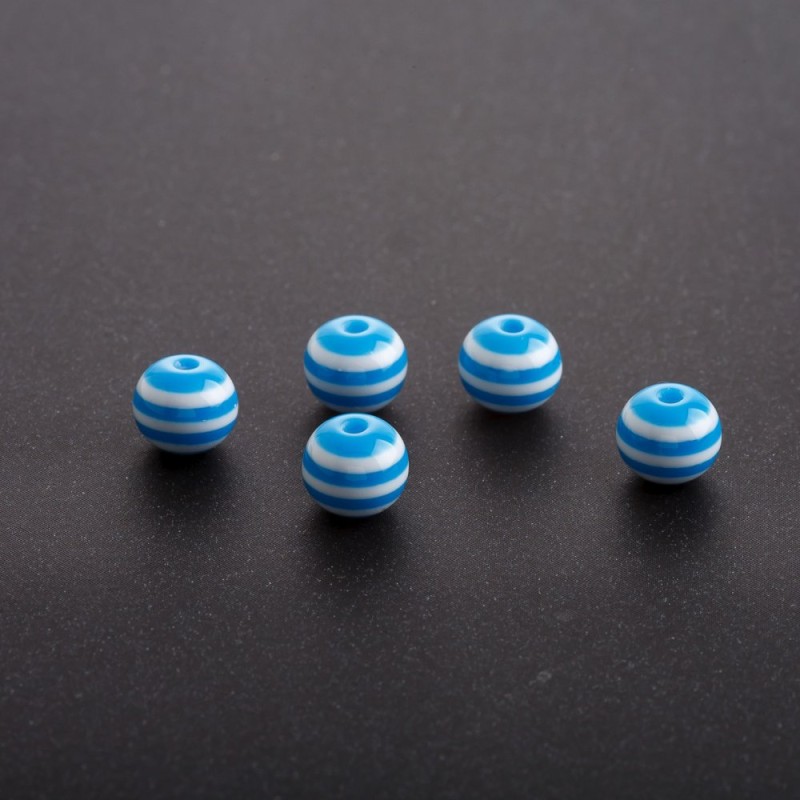 Bead Light Blue with White Stripe, 8mm Diameter, Pack of 70