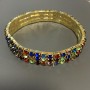 Rhinestone Bracelet on Elastic Band, Gold-Tone Metal, Multi-Coloured Rhinestones