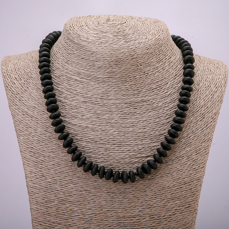 Shungite Necklace (Synthetic), Smooth Rondelle, Diameter 10x4.5mm, Length 45cm +