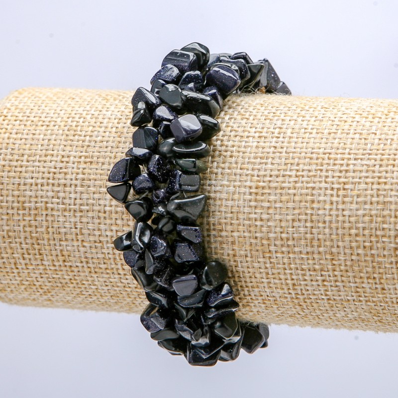Wide Aventurine Stone Bracelet "Cairo Night" Blue Sand, 7mm+- Chips, 18cm Circumference, 2cm+ Width