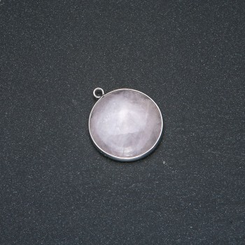 Rose Quartz Pendant in Silver-tone Setting, Diameter 26mm+