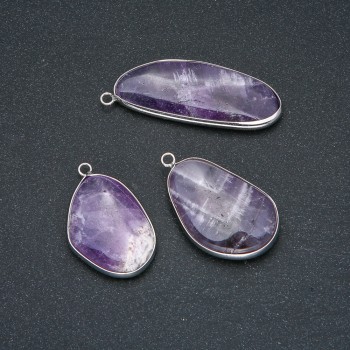 Amethyst Natural Stone Pendant in Silver-tone Setting, Diameter 38x20mm+