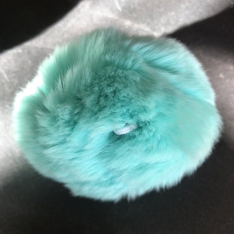 Natural Fur Pom-Pom Keyring on Elastic, Turquoise