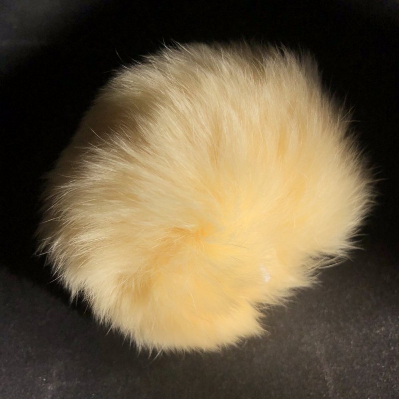 Natural Fur Pom-Pom Keyring on Elastic, Beige-Yellow