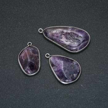 Natural Amethyst Stone Pendant in Silver-Tone Setting, 42x20mm+