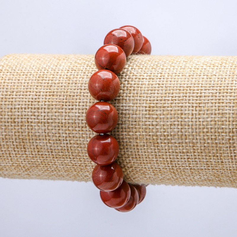 Natural Stone Bracelet Red Jasper Smooth Round Beads, Diameter 12mm+