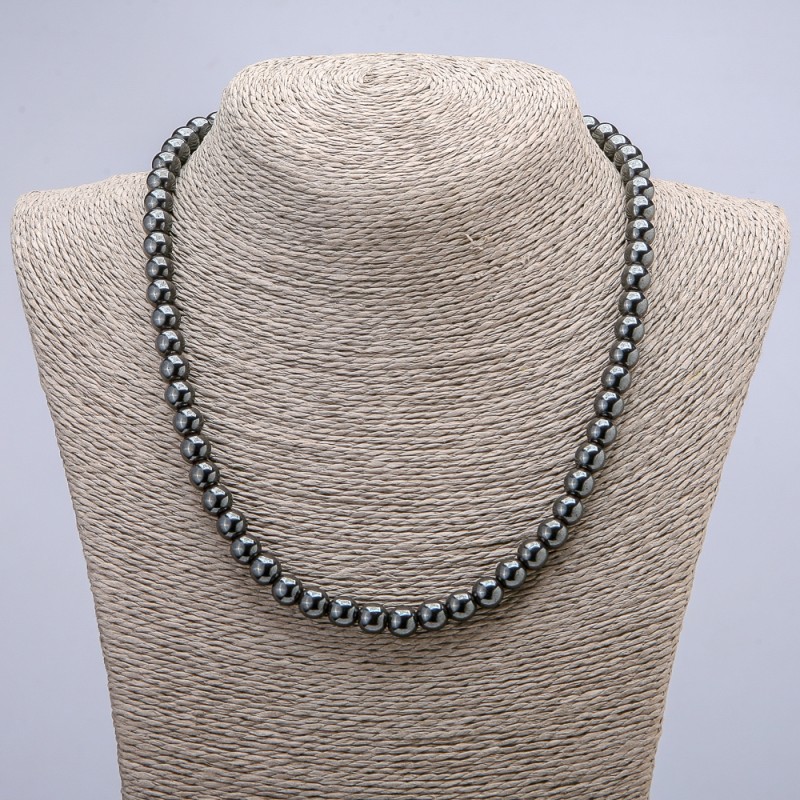 Hematite Necklace smooth round bead, diameter 8mm+-, length 45cm+