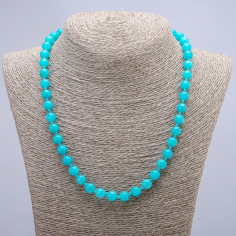 Aquamarine Necklace, Smooth Round Beads, Diameter 8(+/-)mm, Length 45cm