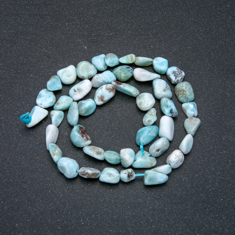 Beads on String, Natural Stone Larimar, Tumbled 6x10mm +/-, Length 39cm