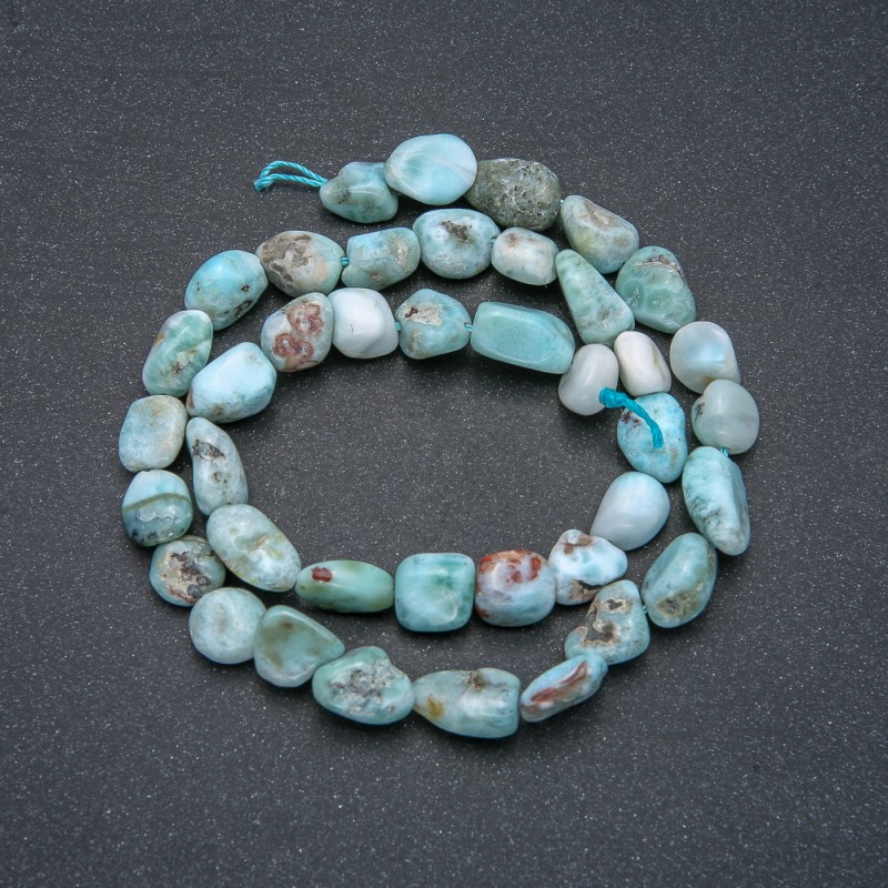 Beads on String, Natural Stone Larimar, Tumbled 9x10mm +/-, Length 39cm