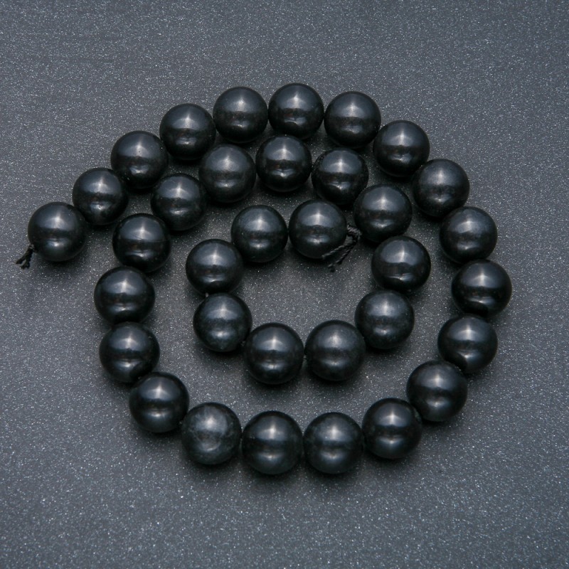 Beads on String, Natural Stone Shungite, Smooth Round, Diameter 12mm +/-, Length 39cm+