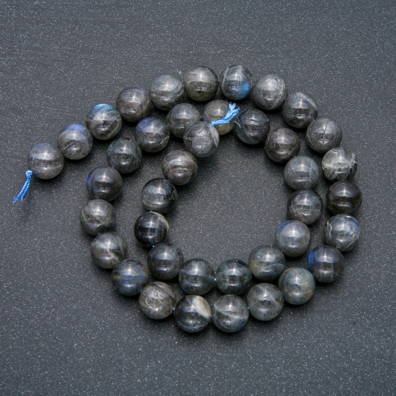 Beads on String, Natural Stone Labradorite, Smooth Round, Diameter 10mm +/-, Length 39cm+