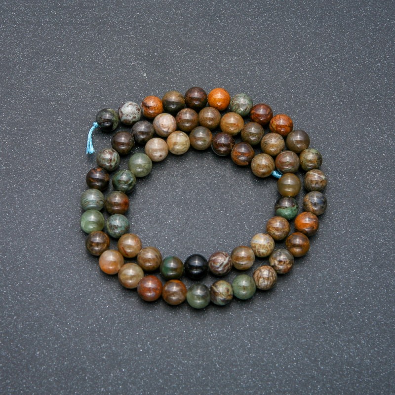 Natural Stone Beads on a String, Green Jasper Smooth Round Bead, Diameter 6mm +/-, Length 39cm