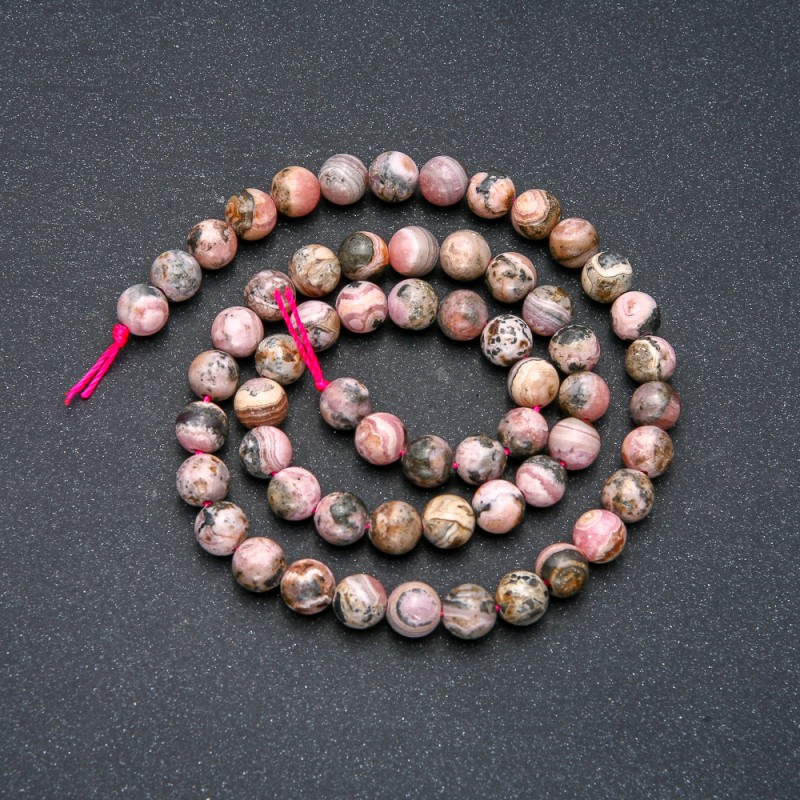 Beads on a String Natural Stone Rhodochrosite Smooth Round, Diameter 6mm +/-, Length 39cm