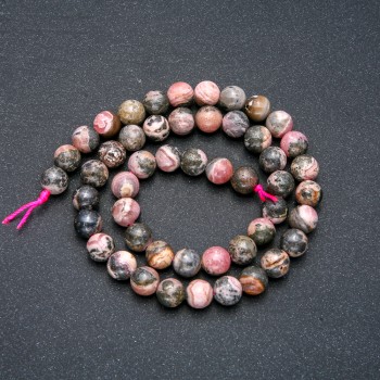 Beads on a String Natural Stone Rhodochrosite Smooth Round, Diameter 8.5mm +/-, Length 39cm