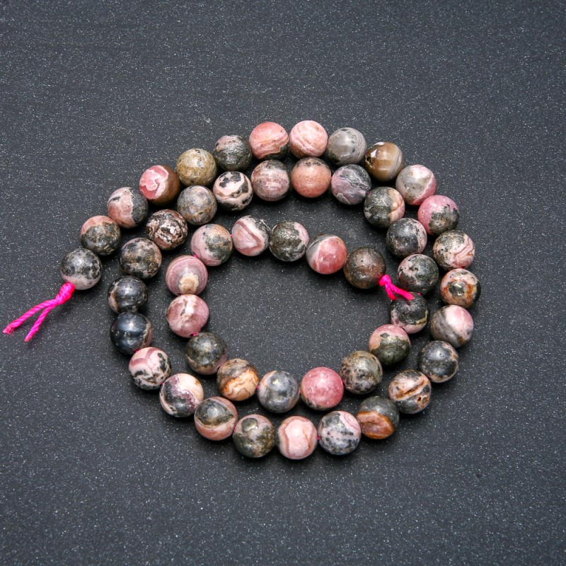 Beads on a String Natural Stone Rhodochrosite Smooth Round, Diameter 8.5mm +/-, Length 39cm