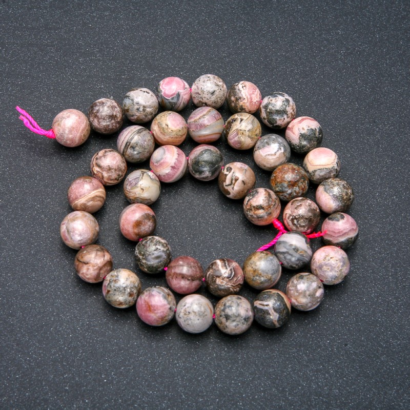 Beads on a String Natural Stone Rhodochrosite Smooth Round, Diameter 10mm +/-, Length 39cm