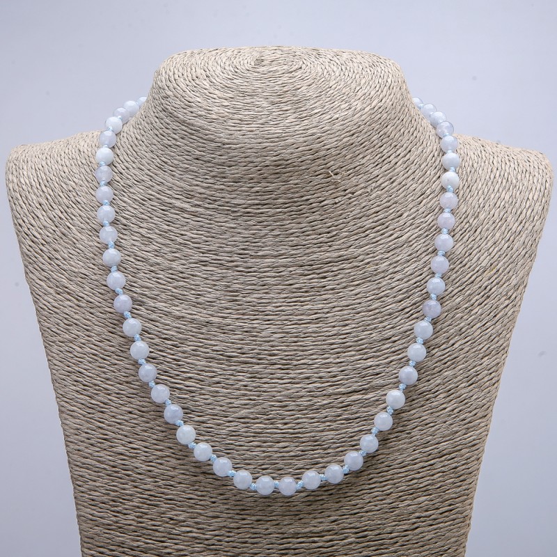 Natural Aquamarine Necklace, smooth round beads, diameter 6(+/-)mm, length 46cm+