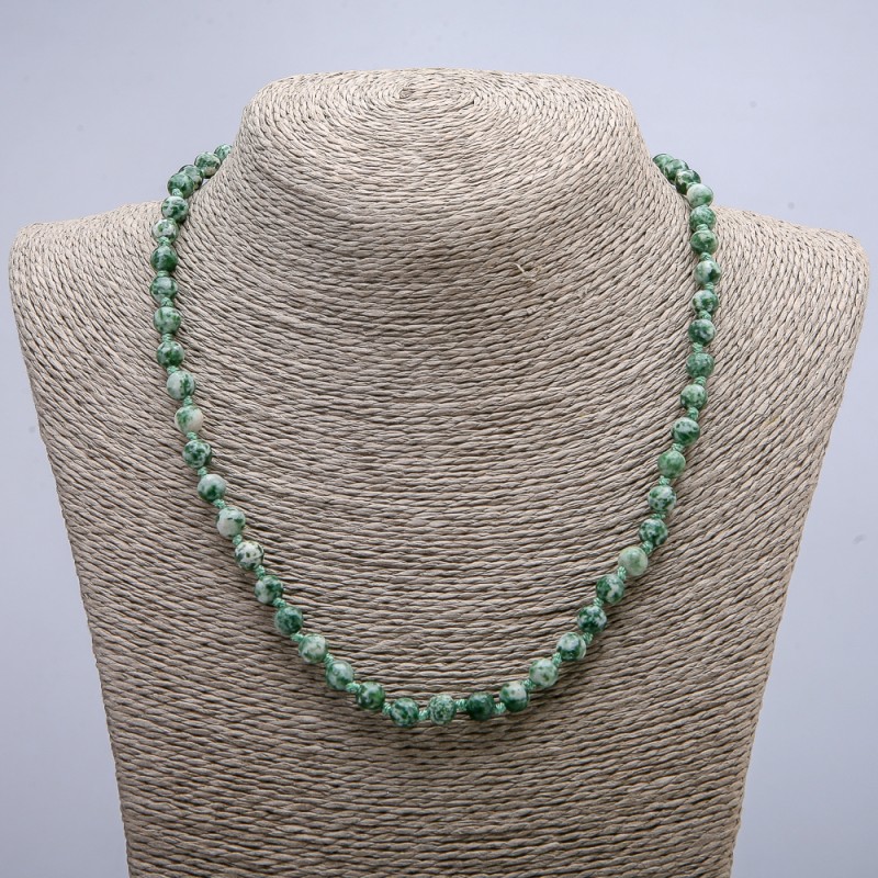 Natural Moss Agate Necklace, smooth round beads, diameter 6(+/-)mm, length 53-55cm+