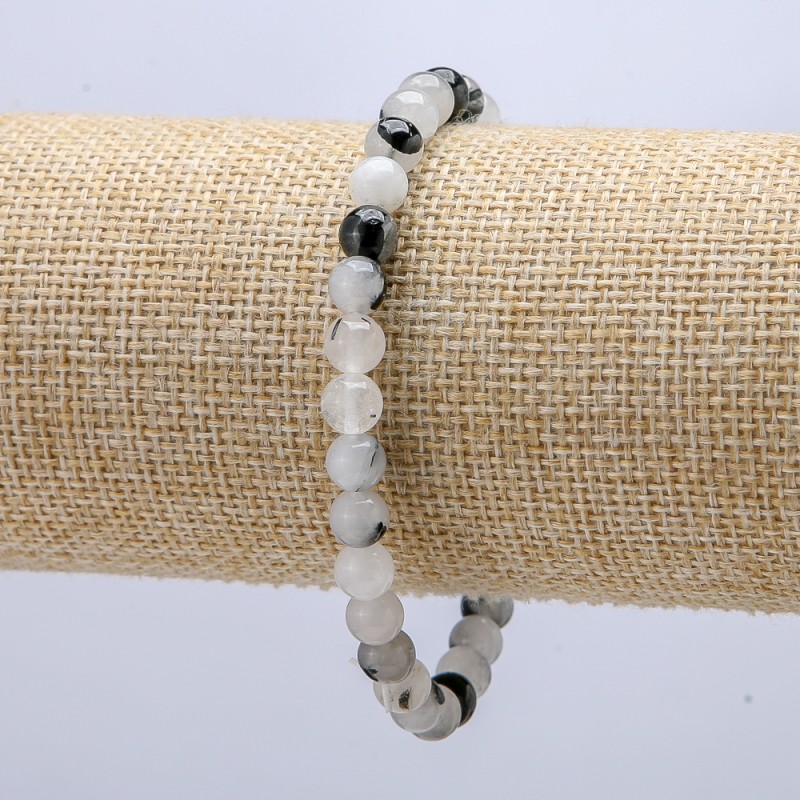 Natural Rutilated Quartz Stone Bracelet on Elastic, diameter 6mm+/-, length 18cm+