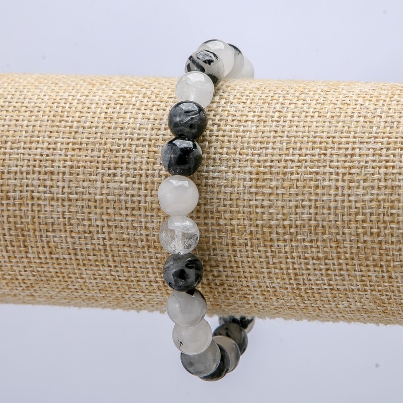 Natural Rutilated Quartz Stone Bracelet on Elastic, diameter 8.5mm+/-, length 18cm+