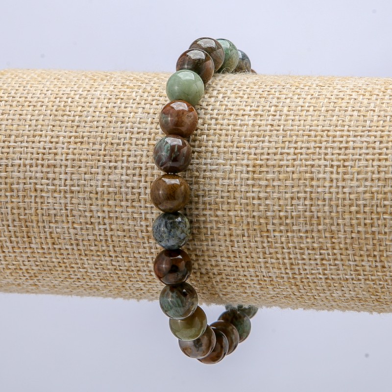 Natural Green Jasper Stone Bracelet on Elastic, smooth round beads, diameter 8mm+/-, circumference 18cm