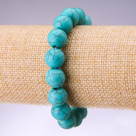 Turquoise (Pressed) Bracelet, smooth round beads, diameter 12mm, length 18cm on elastic