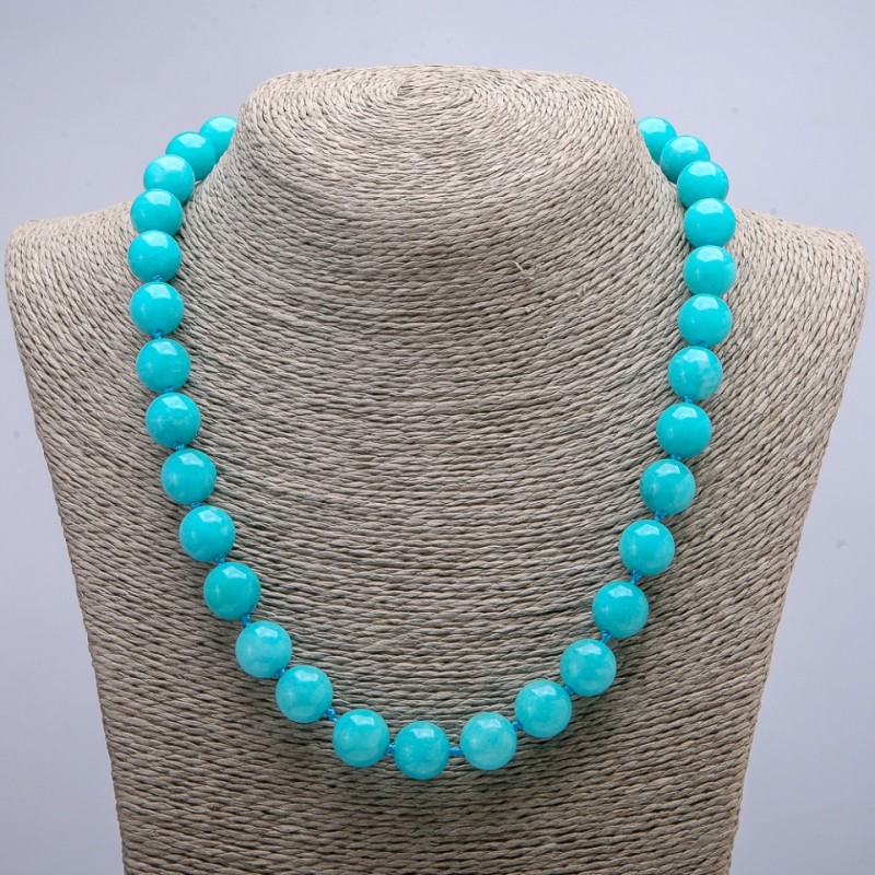 Natural Aquamarine Stone Necklace, smooth round beads, diameter 12mm, length 48cm+