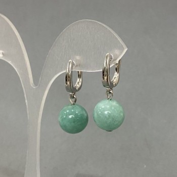 Earrings with Natural Jadeite Stone, 12cm diameter, 18mm length +