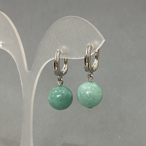Earrings with Natural Jadeite Stone, 12cm diameter, 18mm length +