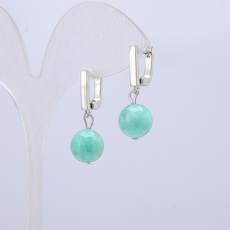 Earrings with Natural Jadeite Stone, 10mm diameter, 28cm length +