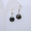 Silver Obsidian Earrings, 12mm diameter, 30mm length +