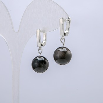 Silver Obsidian Earrings, 12mm diameter, 30mm length +