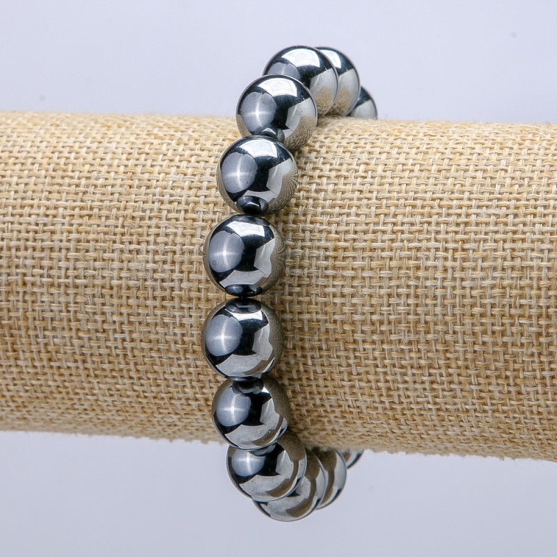 Natural Terahertz Stone Bracelet on Elastic, 12mm diameter, 18cm length +
