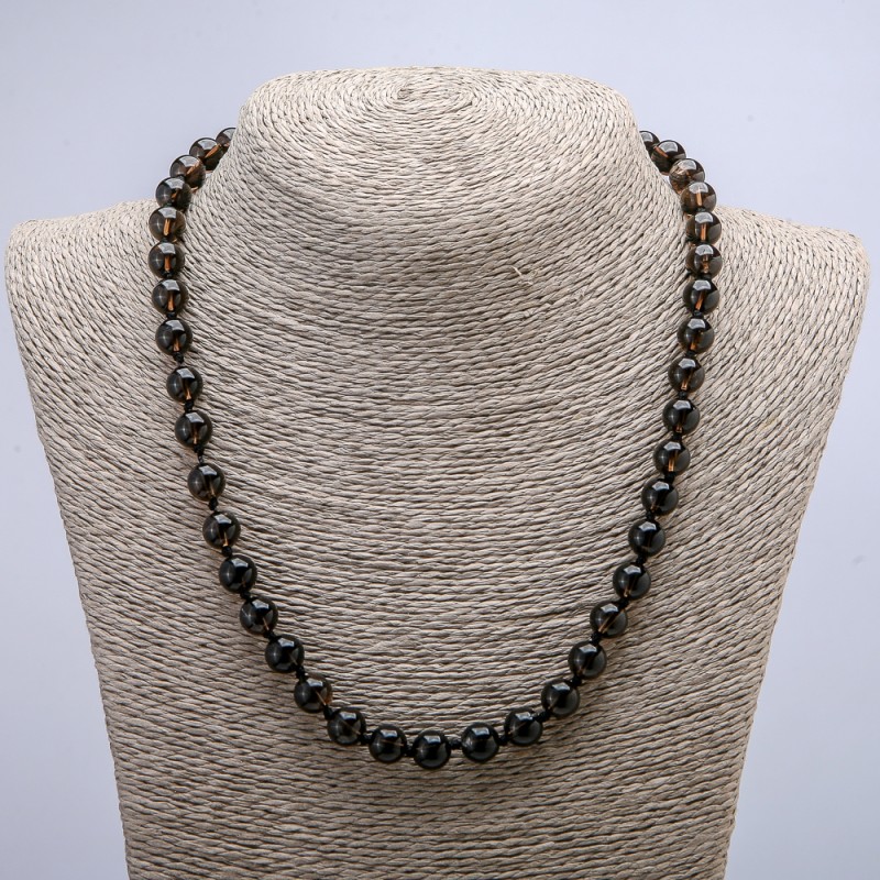 Natural Smoky Quartz Necklace, smooth round beads, 8mm diameter, 46cm length +