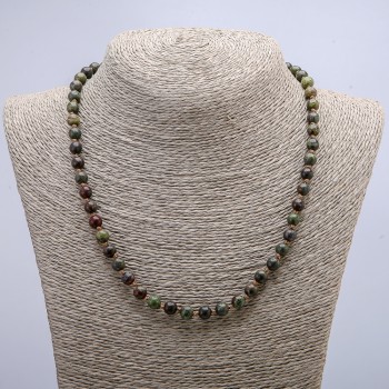 Dragon Blood Jasper Natural Stone Necklace, smooth round beads, 6mm diameter, 46cm length +