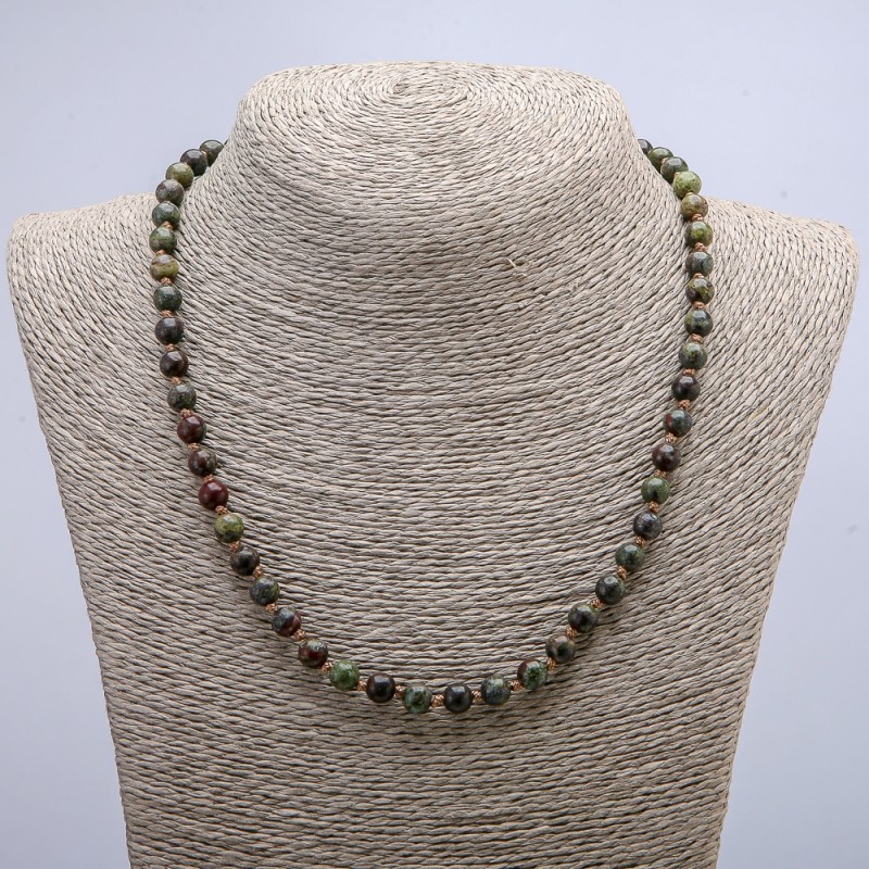 Dragon Blood Jasper Natural Stone Necklace, smooth round beads, 6mm diameter, 46cm length +