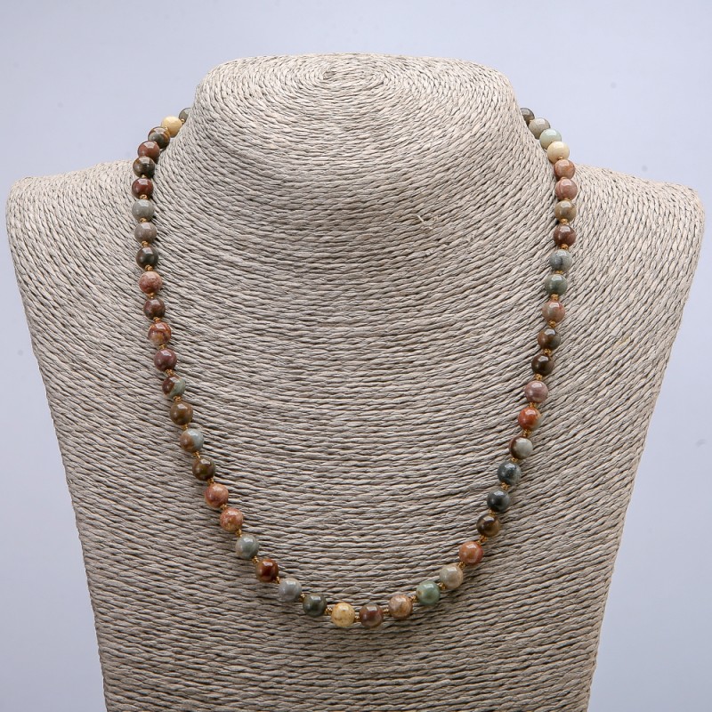 Jasper Necklace, natural stone, smooth round beads, diameter 6mm, length 46cm+