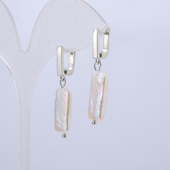Natural Baroque Pearl Earrings, 17x10mm Diameter, 37mm Length +- Petrol Sheen