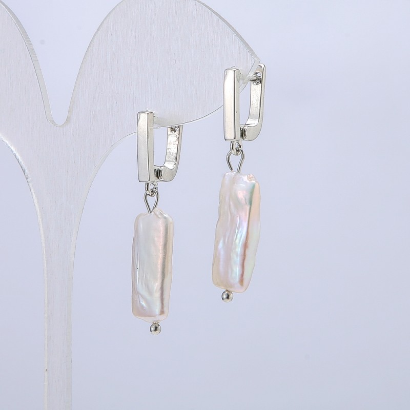 Natural Baroque Pearl Earrings, 17x10mm Diameter, 37mm Length +- Petrol Sheen