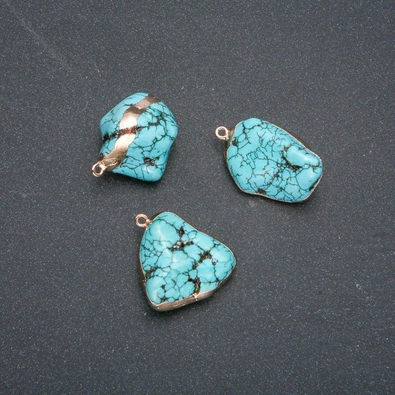 Turquoise (Howlite) Pendant in Gold-Tone Setting, 36x20mm +
