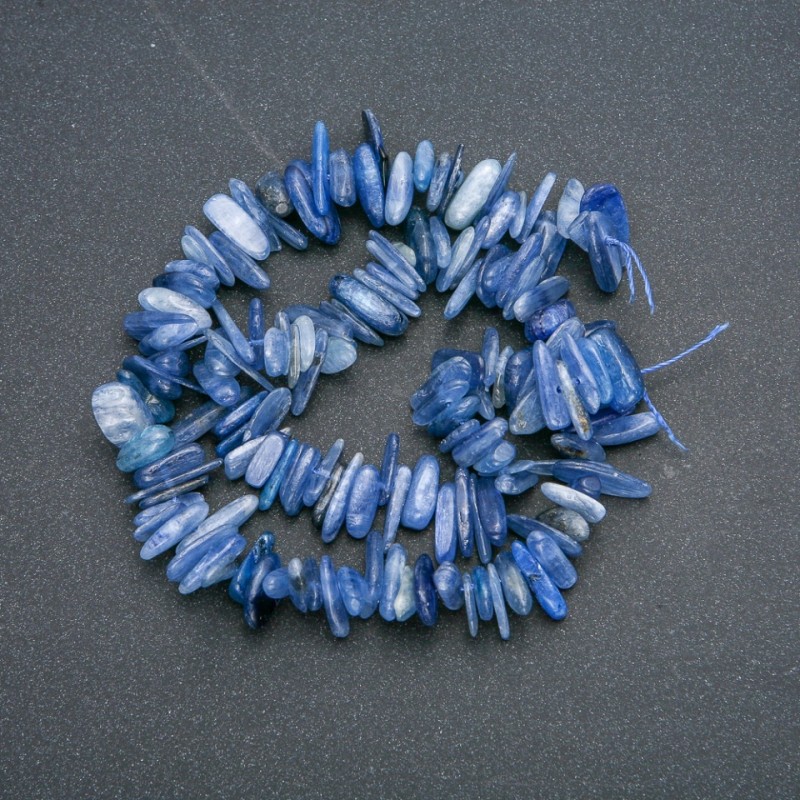Kyanite Natural Stone Chip Beads "Needle", Diameter 18x3mm, Length 40cm +/- on Thread
