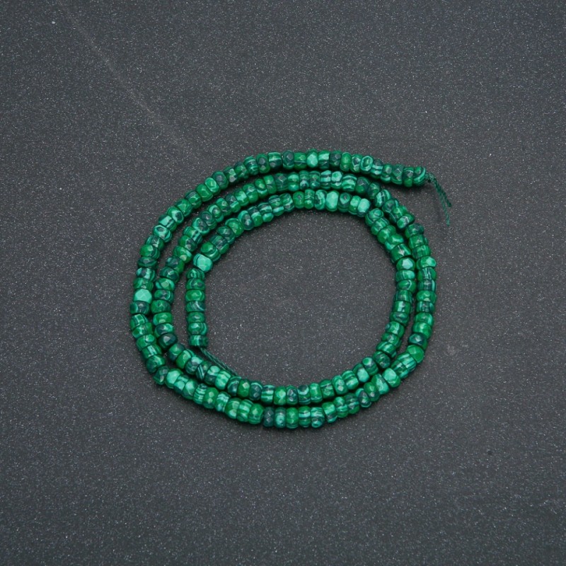 Natural Malachite (Pressed) Faceted Rondelle Strand, 4x2.5mm Diameter, 39cm Length +