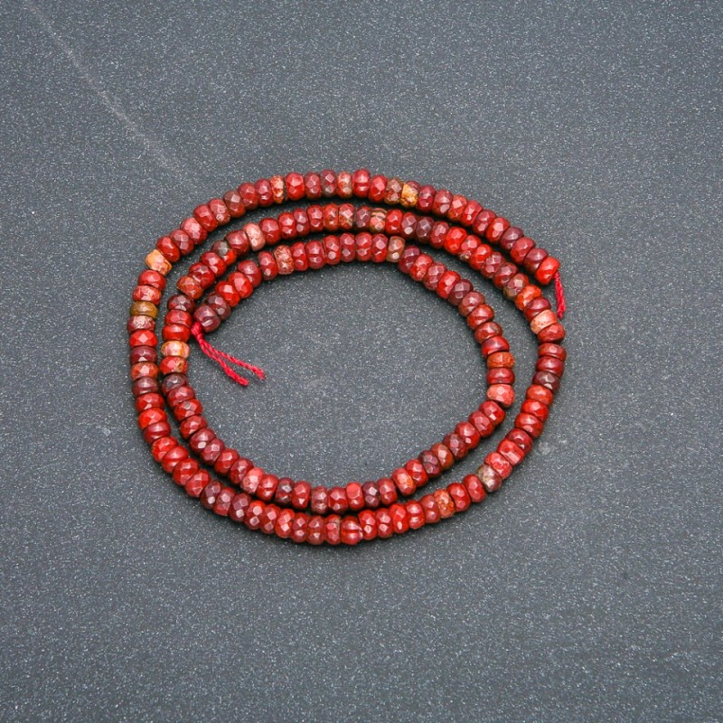 Natural Red Jasper Faceted Rondelle Strand, 4x2.5mm Diameter, 39cm Length +