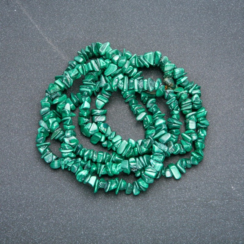 Malachite Bead Thread - Chips from 8×4mm to 12×6mm, length 80cm +
