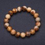 Landscape Jasper Natural Stone Bracelet, Smooth Beads on Elastic, 10mm Diameter, 18cm Circumference