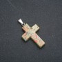 Cross Pendant, Heliotrope Unakite stone 50x28mm +