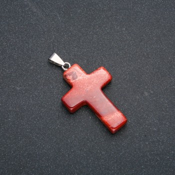 Cross Pendant, Red Jasper stone 50x28mm