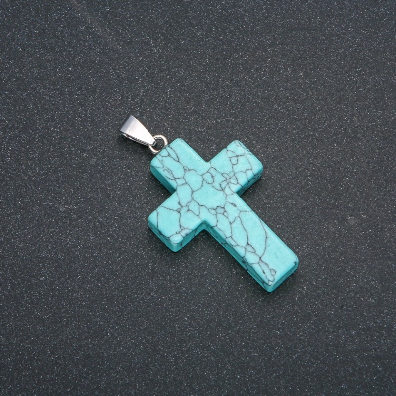 Cross Pendant, Turquoise (imitation) stone 50x28mm +